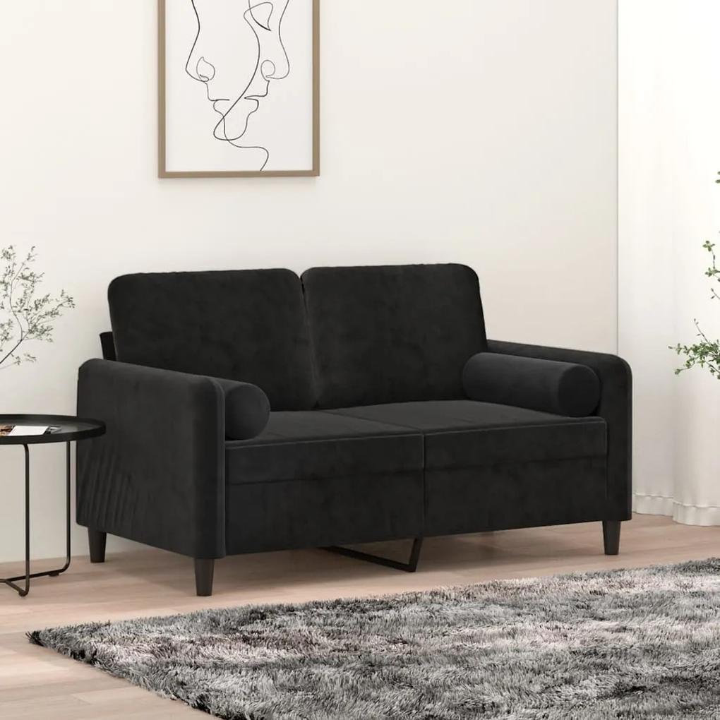 Canapea cu 2 locuri cu pernute, negru, 120 cm, catifea