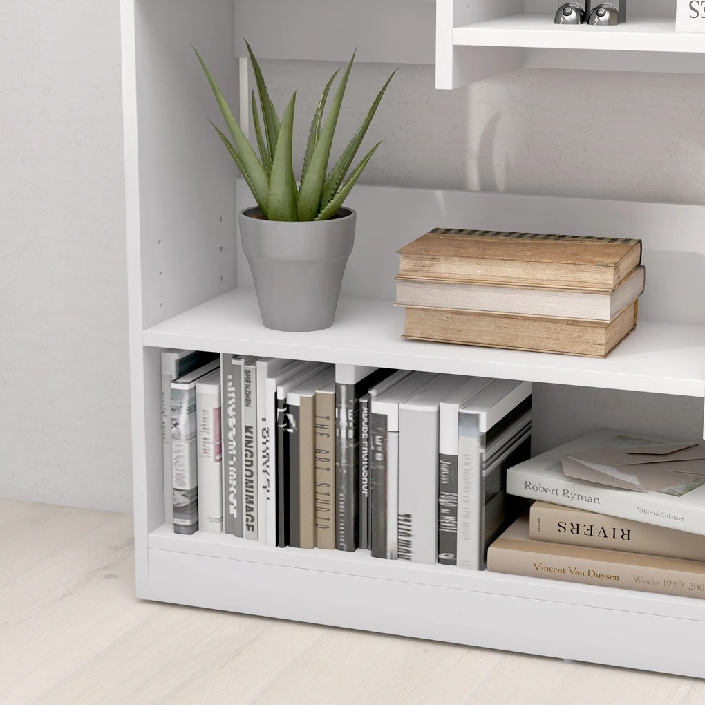 HOMCOM Bibliotecă etajeră Mobilier de Depozitare dim. 90L x 24l x 91H cm 4 Niveluri 3 Panouri din Spate Plăci din Particule Alb | Aosom Romania