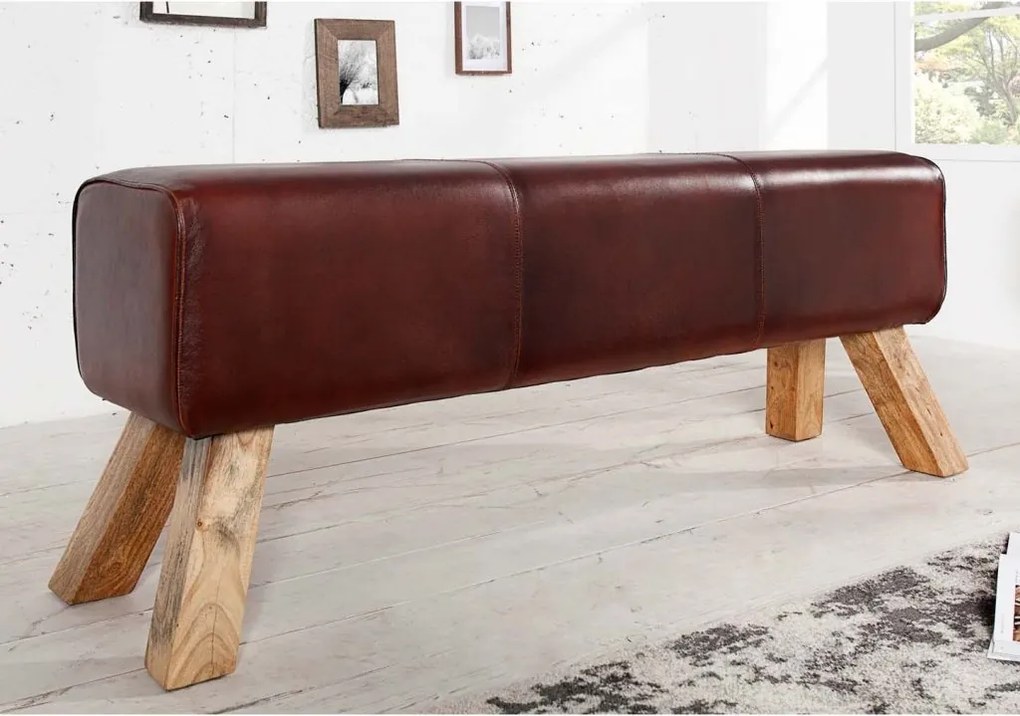 Bancheta din lemn si piele naturala BOCK 120cm