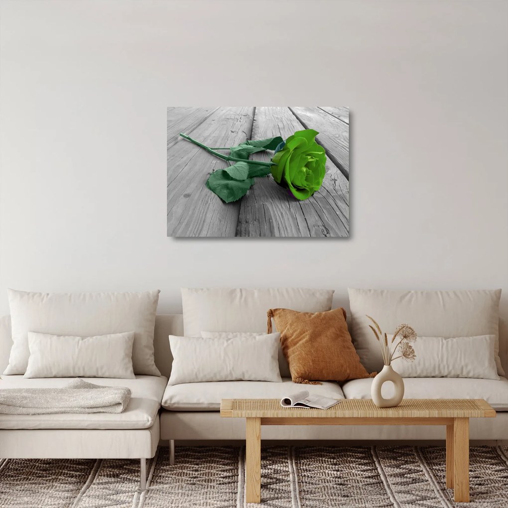 Tablou pe sticlă - Trandafir verde (70x50 cm)