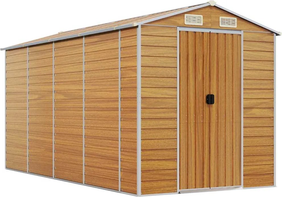 vidaXL Șopron de grădină, maro deschis, 191x385x198 cm oțel galvanizat