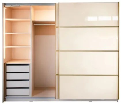 Gold Dulap 2500 Crem cu usi MDF Lucios + 2 Comode