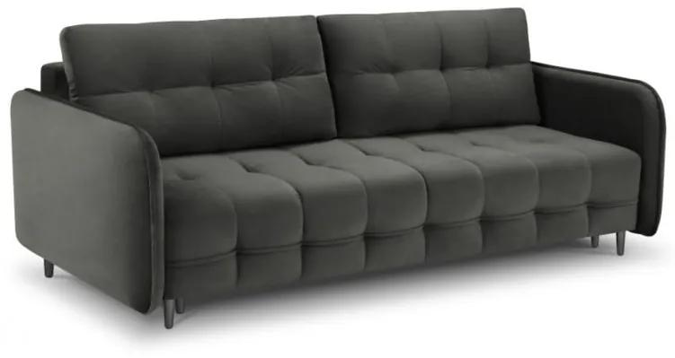 Canapea extensibila Scaleta cu 3 locuri, tapiterie din catifea si picioare din metal negru, gri inchis