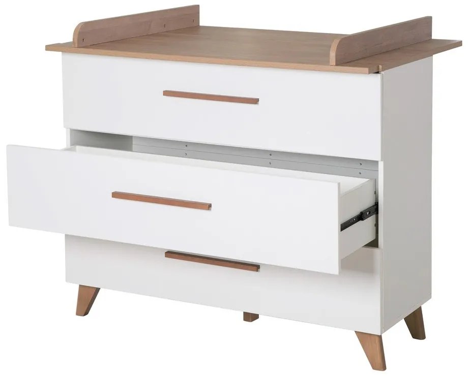 Comodă de copii albă/în culoare naturală joasă cu aspect de lemn de stejar cu masă de schimbat 110x98 cm – Roba