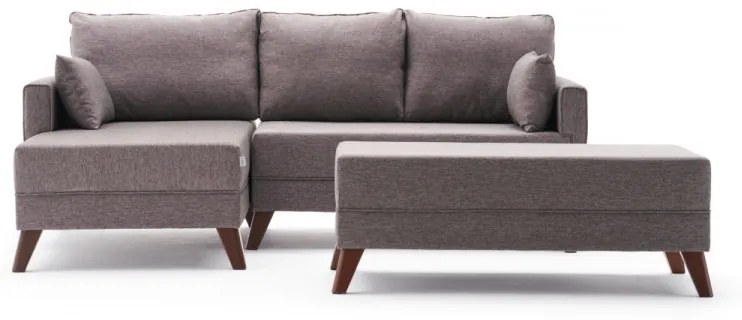 Coltar Modular pe Stanga cu Taburet, Cadru Lemn de Brad, Bella Mini, Gri