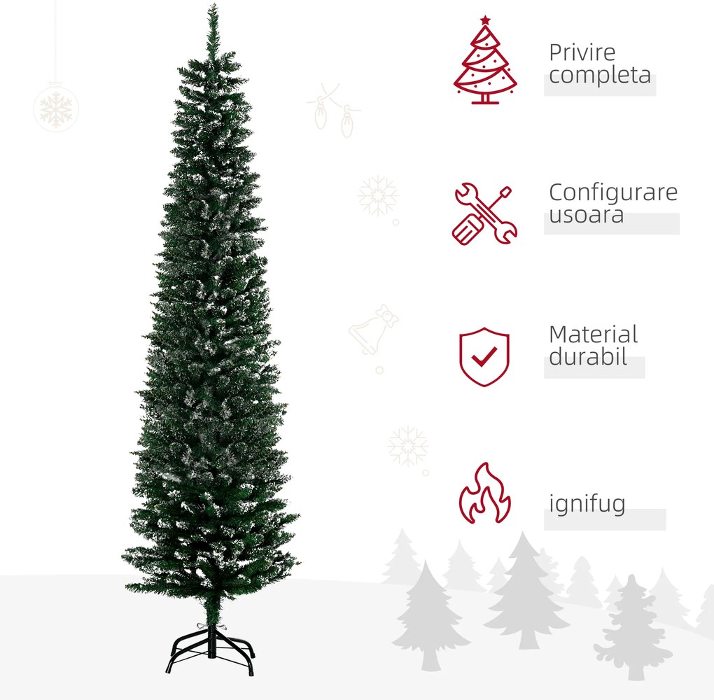 Brad de Craciun cu zapada artificiala190cm, Brad verde cu baza detasabila, decoratiune de Craciun, verde HOMCOM | Aosom Romania