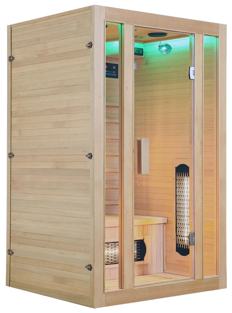 Infračervená sauna/tepelná kabína Nyborg S120V s plným spektrom, panelovým radiátorom a drevom Hemlock