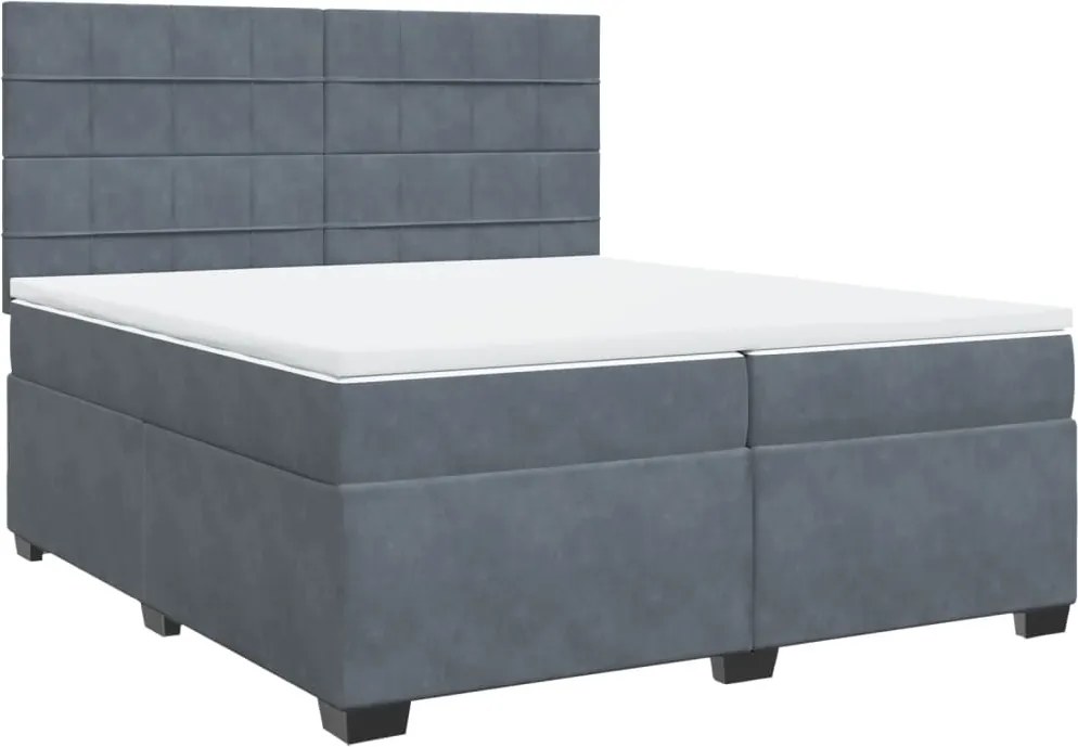 vidaXL Pat box spring cu saltea, gri închis, 200x200 cm, catifea