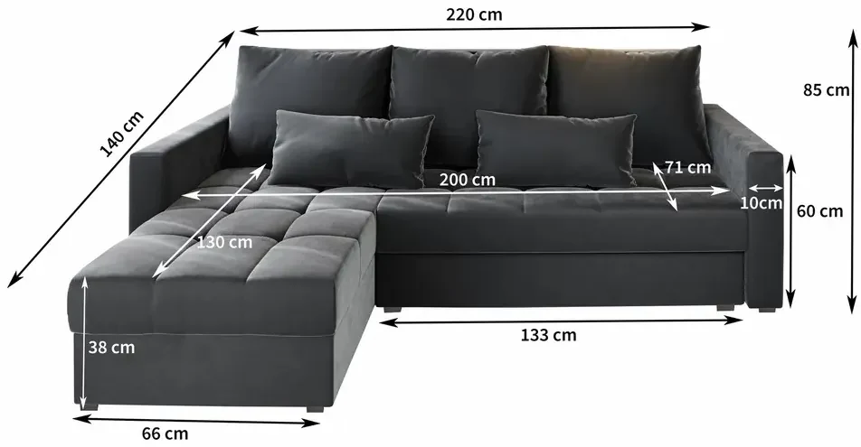 Canapea coltar extensibil ZENOVA 220 x 140 cm, reversibila – crem