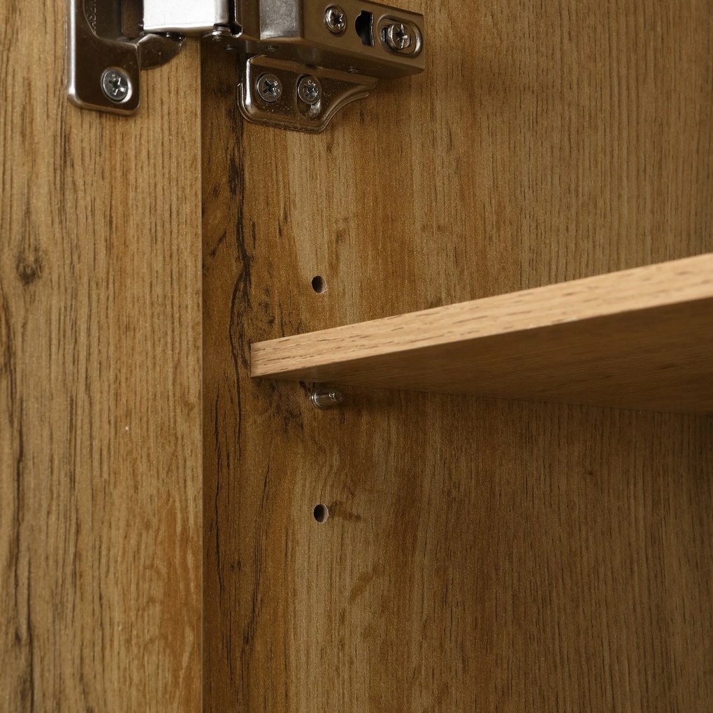 Set pentru garderobă cu 5 cârlige pentru haine, oglindă, dulap pentru pantofi și dulap încorporat, 98,5x38x191 cm, Culoare naturală