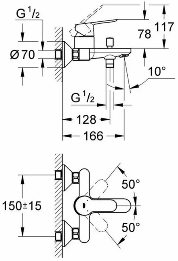 Set baterie lavoar, baterie cada si set de dus, crom lucios, Grohe BauEdge