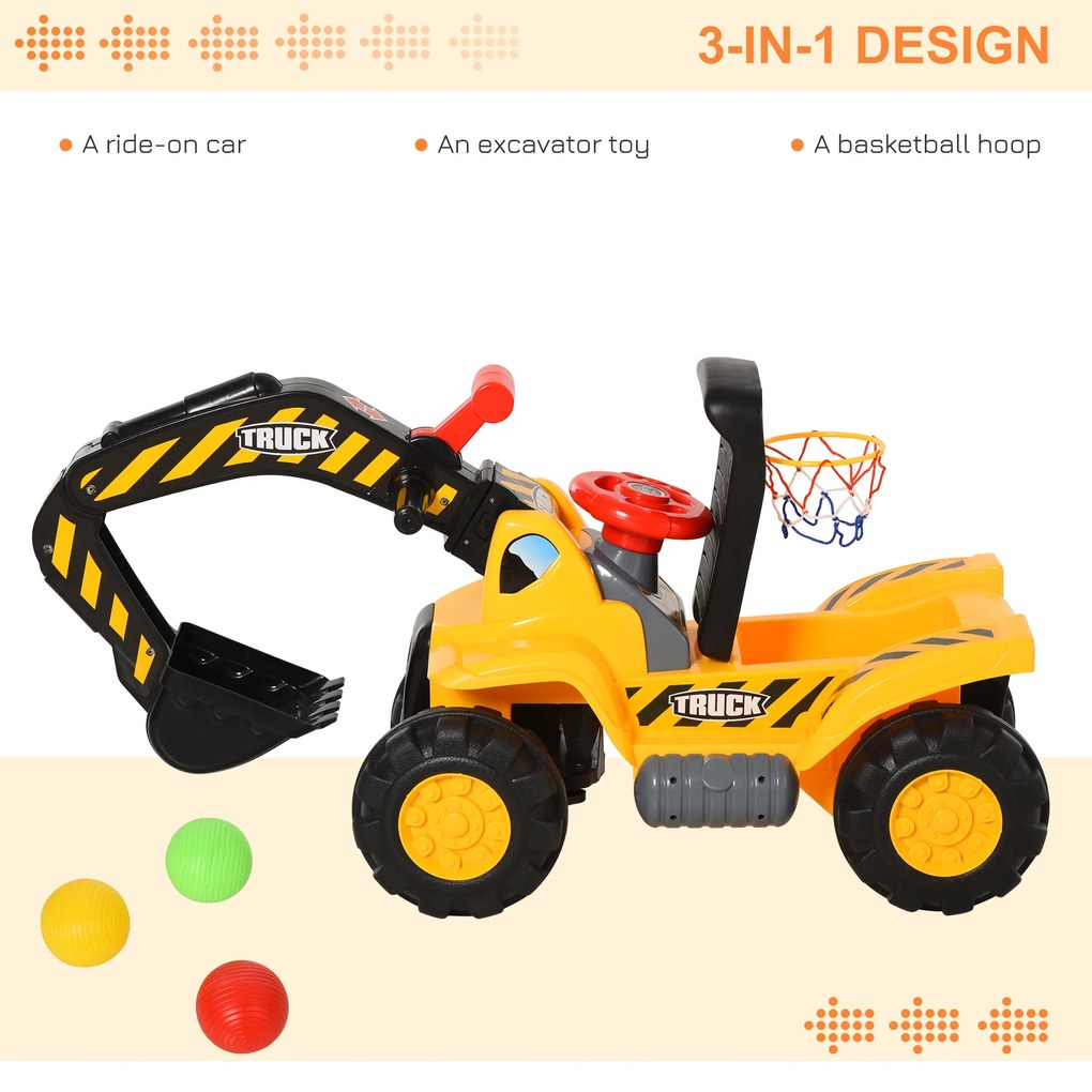 Excavator 4 in 1 HOMCOM, pentru copii 3-8 ani, 98x30x46cm | Aosom Romania