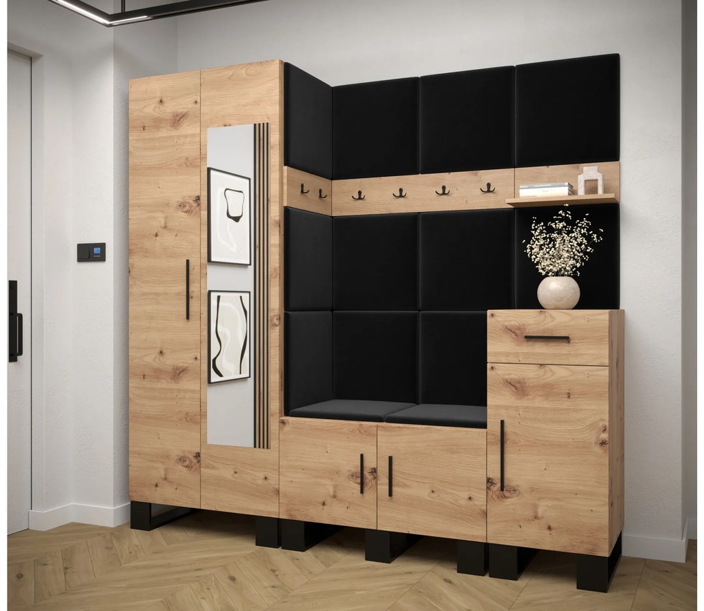 Set mobilier pentru hol Amanda 13 (Stejar artisan + Negru). 1085969