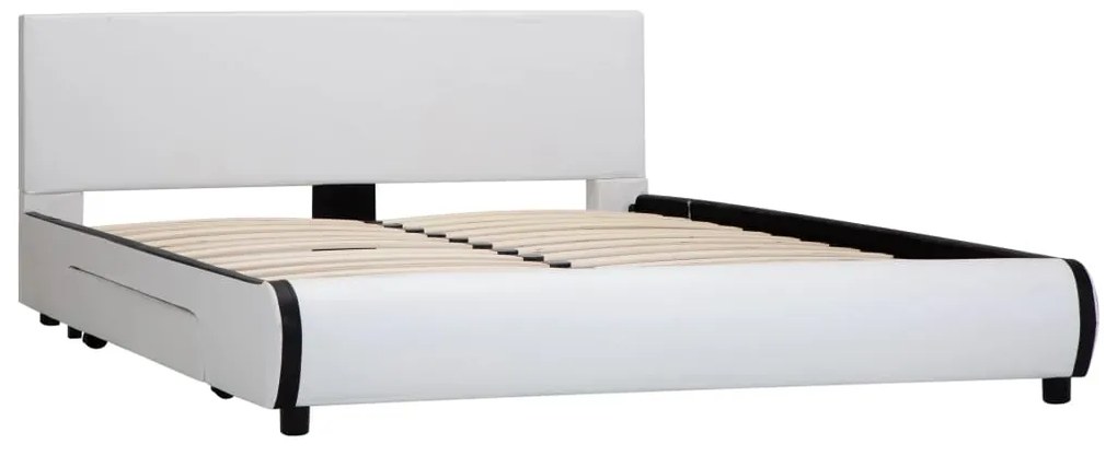284945 vidaXL Cadru pat cu sertare, alb, 140 x 200 cm, piele artificială
