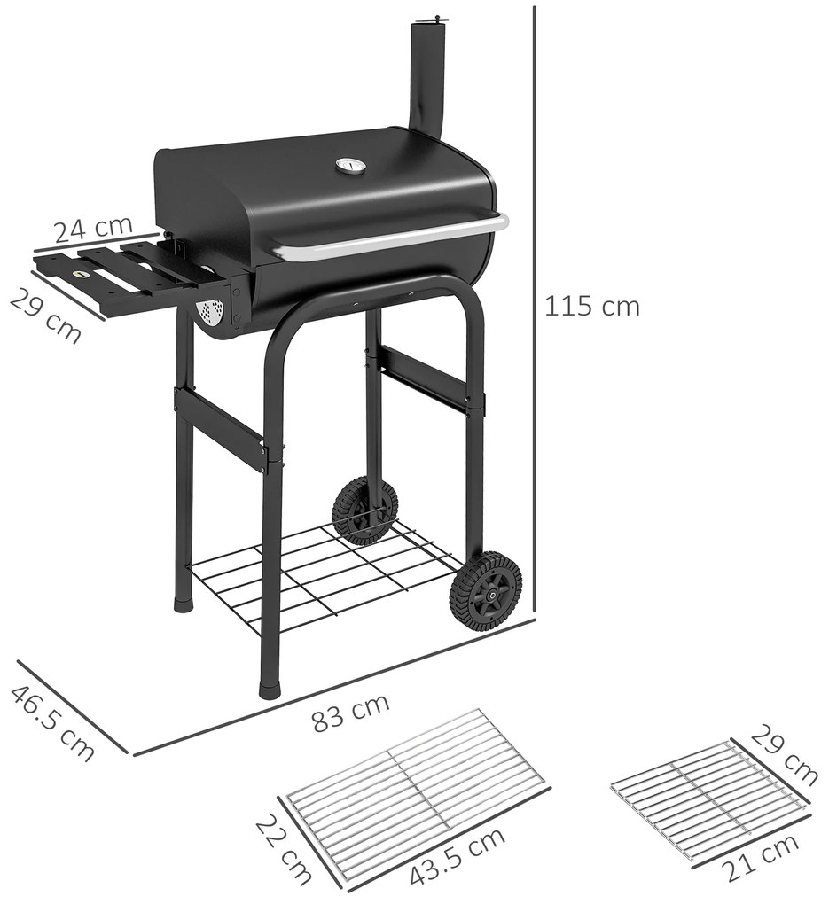 Outsunny Gratar Barbecue pe Carbune cu Rafturi | Aosom Romania