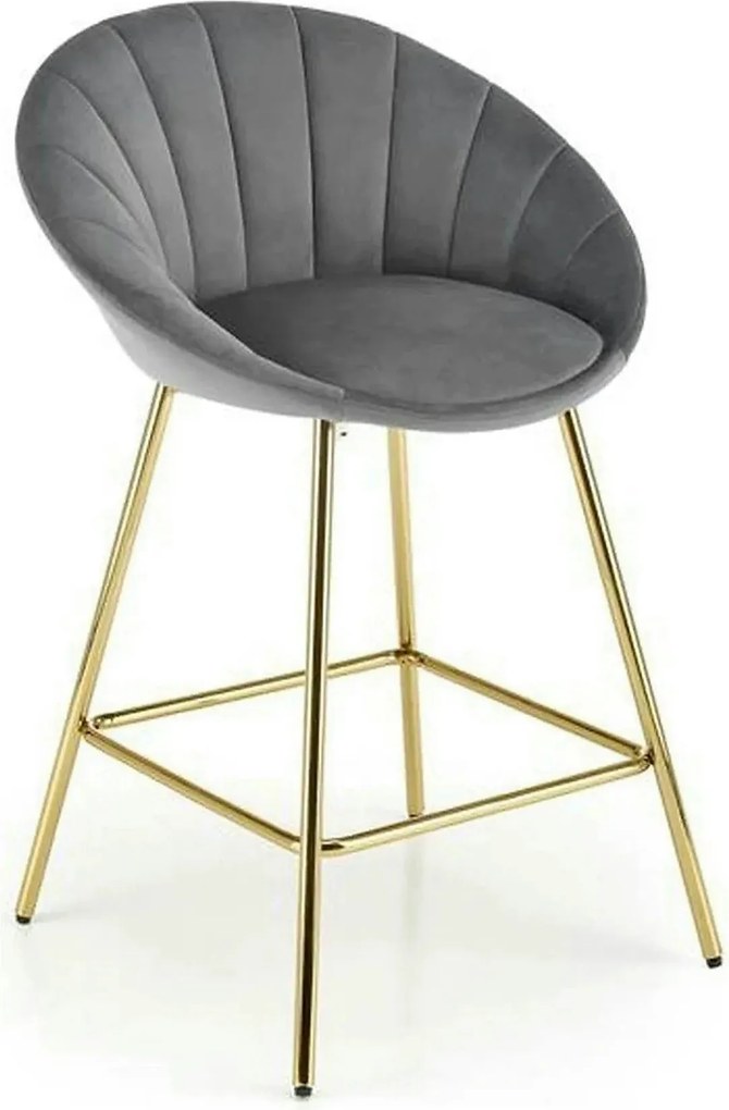 Scaun bar H112, gri/auriu, stofa catifelata/otel, 58x52x87 cm