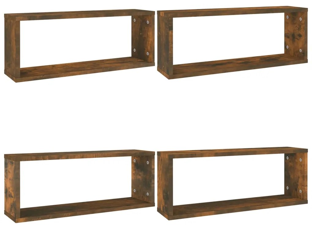 Rafturi de perete cub, 4 buc., stejar fumuriu 60x15x23 cm, lemn