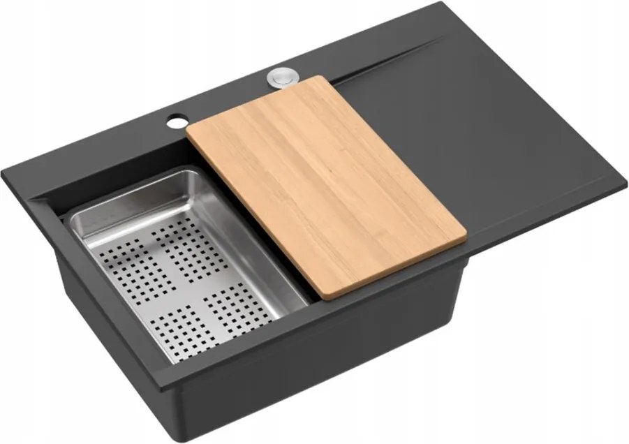 Statie de lucru incastrata Quadron Josh 111 finisaj negru pure carbon - inox 78x50 cm
