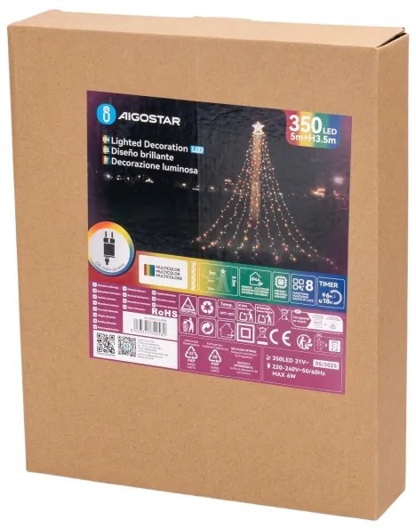 Aigostar - Decorațiune de Crăciun LED RGBY pentru exterior 350xLED/6W/230V 3,5m IP44