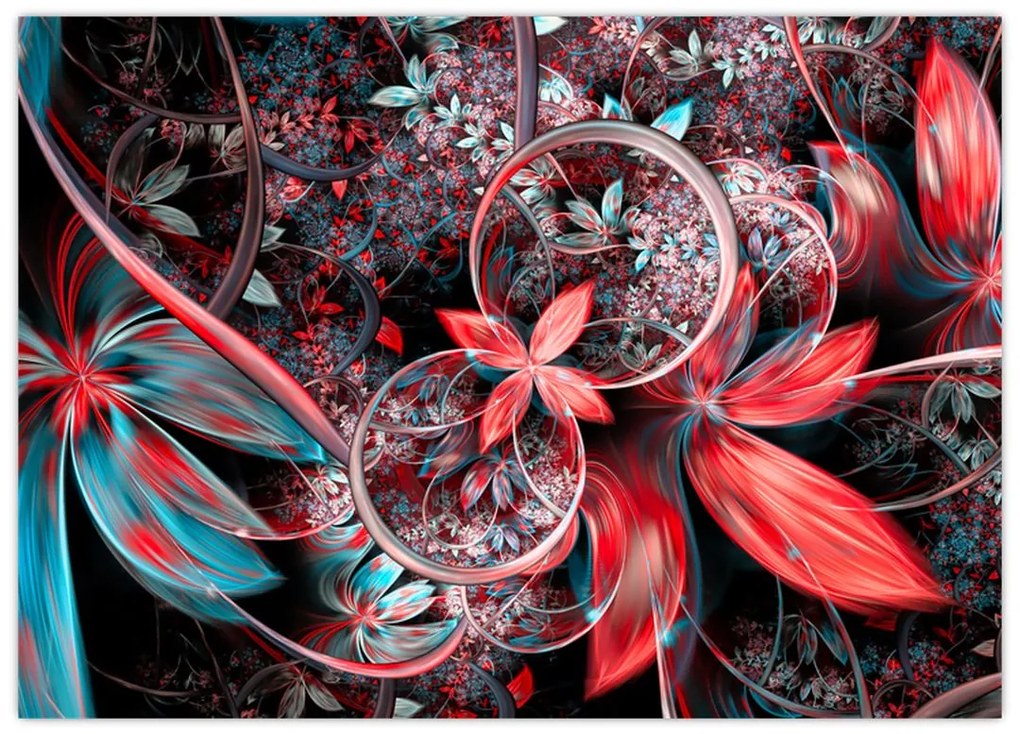 Tablou pe sticlă abstract cu flori exotice (70x50 cm)