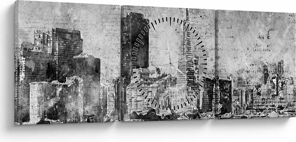 Tablou - Oraș de artă de cafea (cu ceas) (90x30 cm)