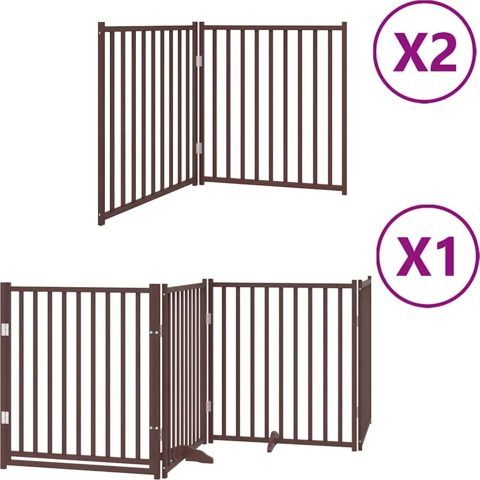 vidaXL Poartă câini pliabilă cu ușă 8 panouri maro 640 cm, lemn plop