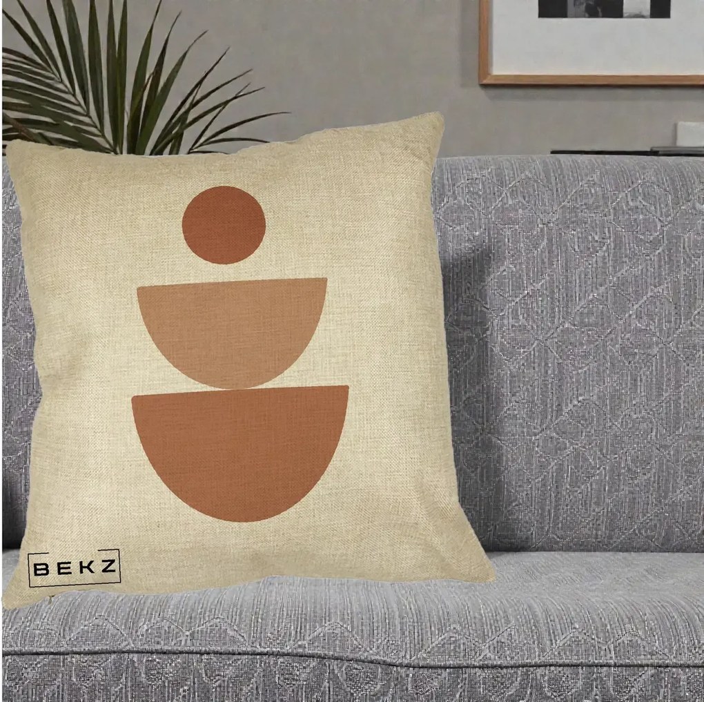Perna Decorativa Geometric Boho Semicerc Stivuit, 40x40 cm, Crem, Husa Detasabila, Perna Inclusa, BEKZ®