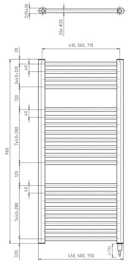 Radiator portprosop electric pentru baie Aqualine DIRECT-E 300W/230V 96 cm alb