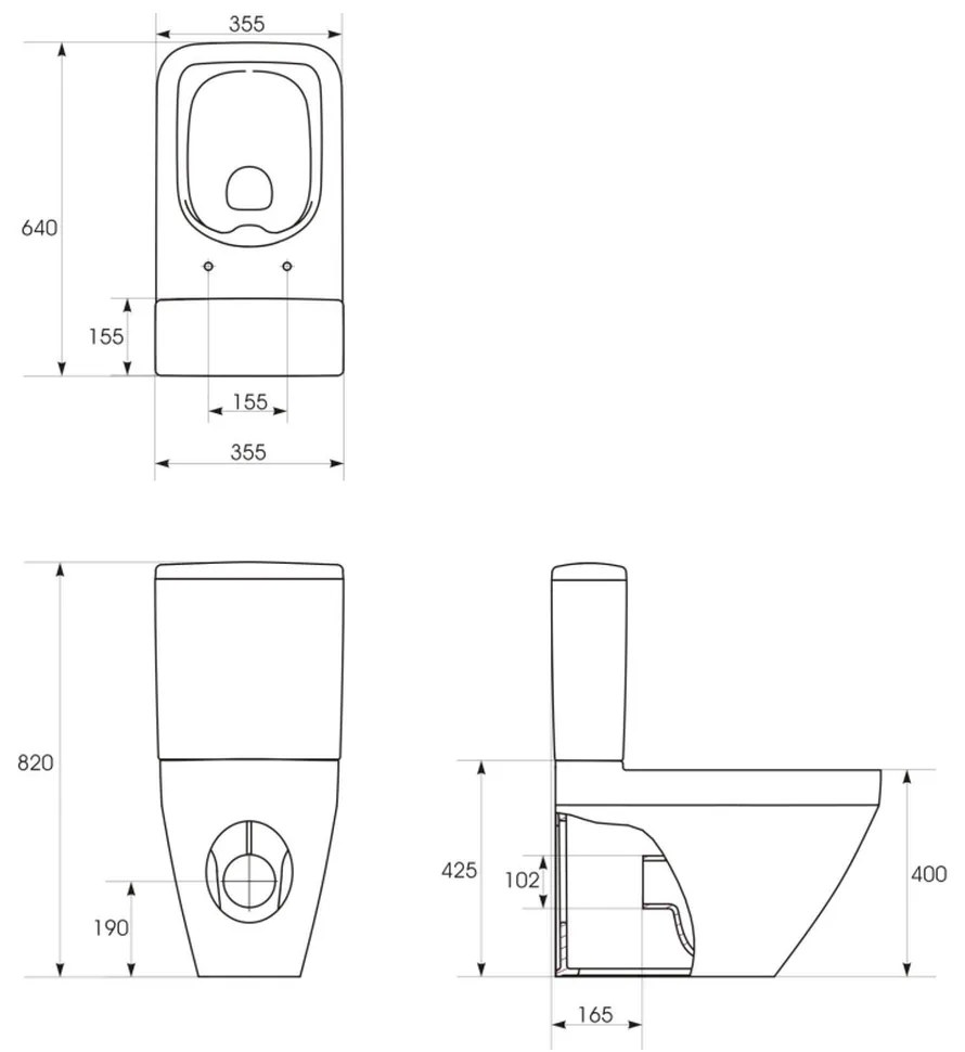 Vas WC pe pardoseala dreptunghiular rimless Cersanit Crea back-to-wall cu capac slim softclose alb fara rezervor