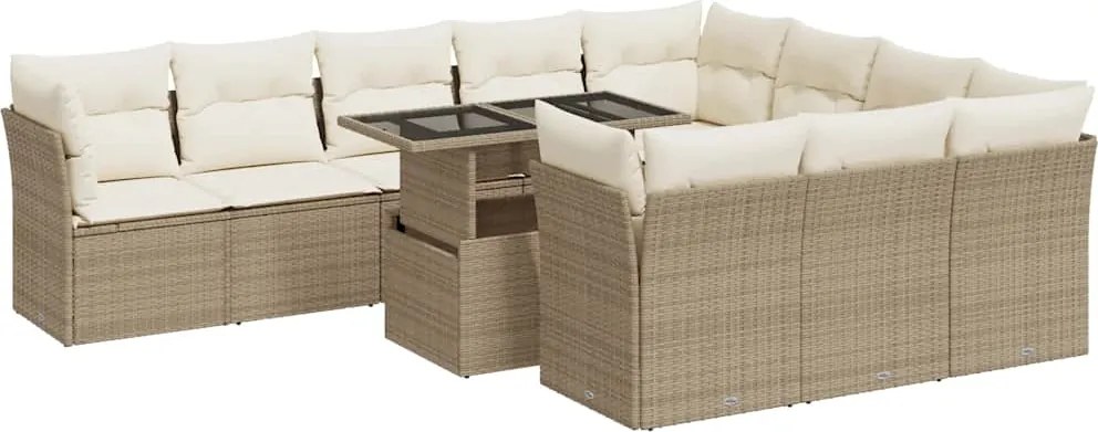 vidaXL Set canapele de grădină cu perne, 11 piese, bej, poliratan