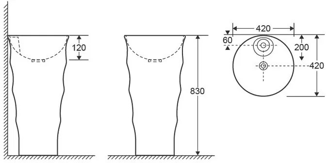 Lavoar stativ, Fluminia, Novicia-B, rotund, alb