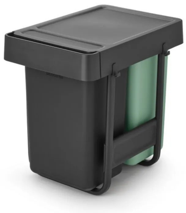 Cos de gunoi colectare selectiva Brabantia Sort&Go 1008862, 2x15 L, Montaj intern cu cadru telescopic, Gri/verde
