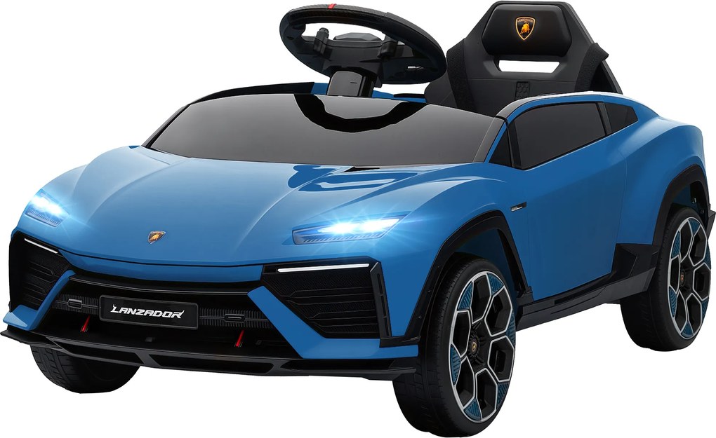 AIYAPLAY Mașină electrică pentru copii 12V, cu telecomandă 2,4 GHz, 2 motoare, claxon, LED, muzică, 101,5 x 49 x 43 cm, Albastru | Aosom Romania