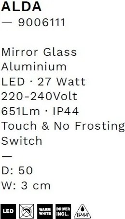 Oglinda cu iluminat LED pentru baie IP44 ALDA D-50cm