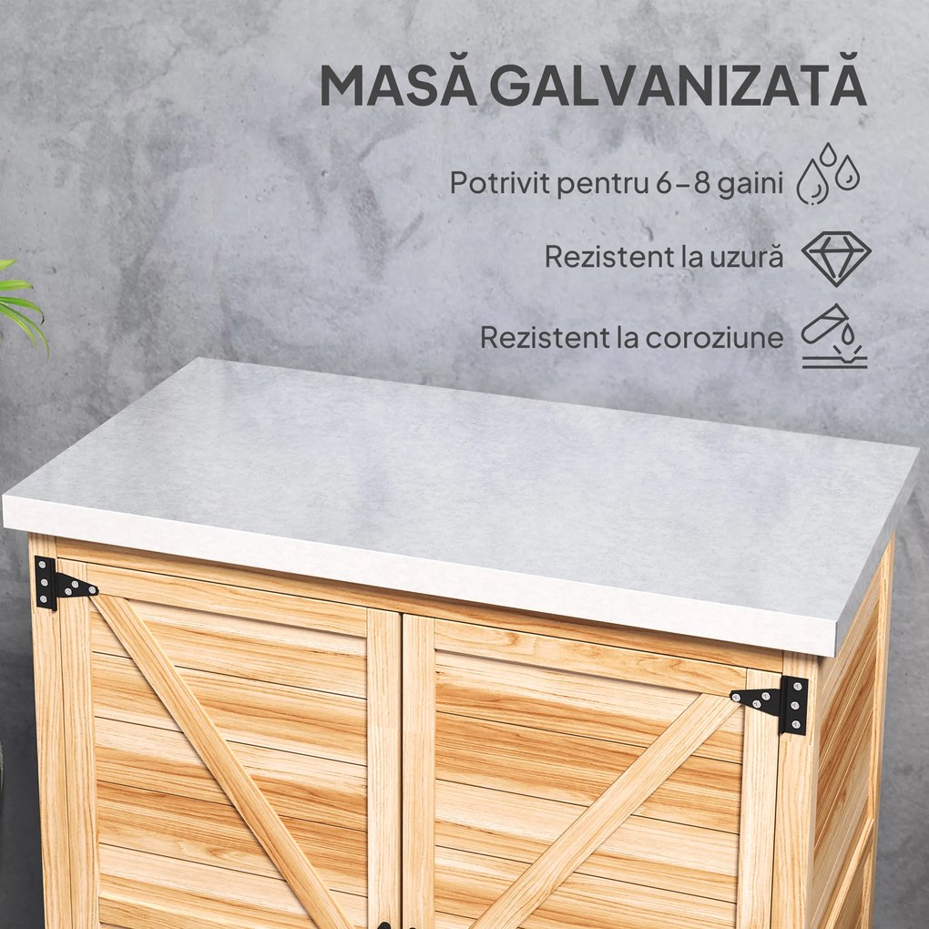 Outsunny Dulap de Exterior cu Raft și Bancă de Lucru Superioară, 79x43x92 cm, Lemn Natural | Aosom Romania