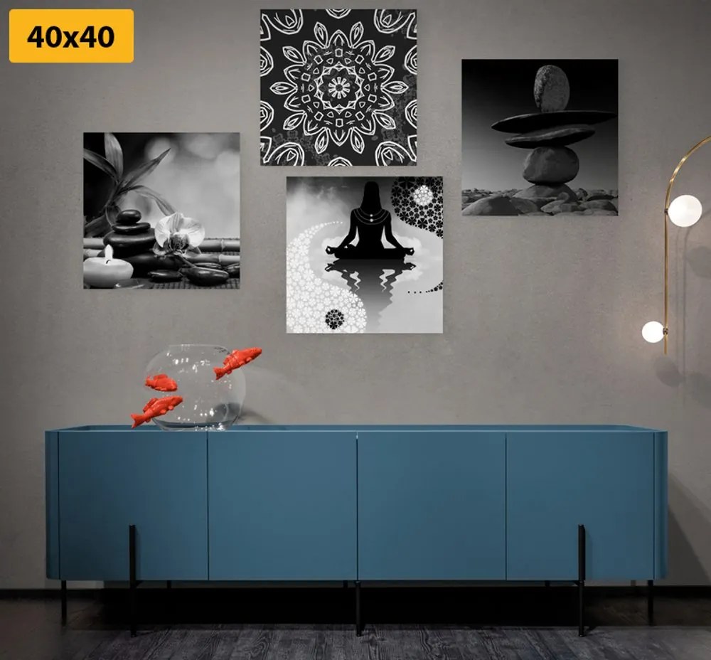 Set tablouri armonie Feng Shui în design alb-negru