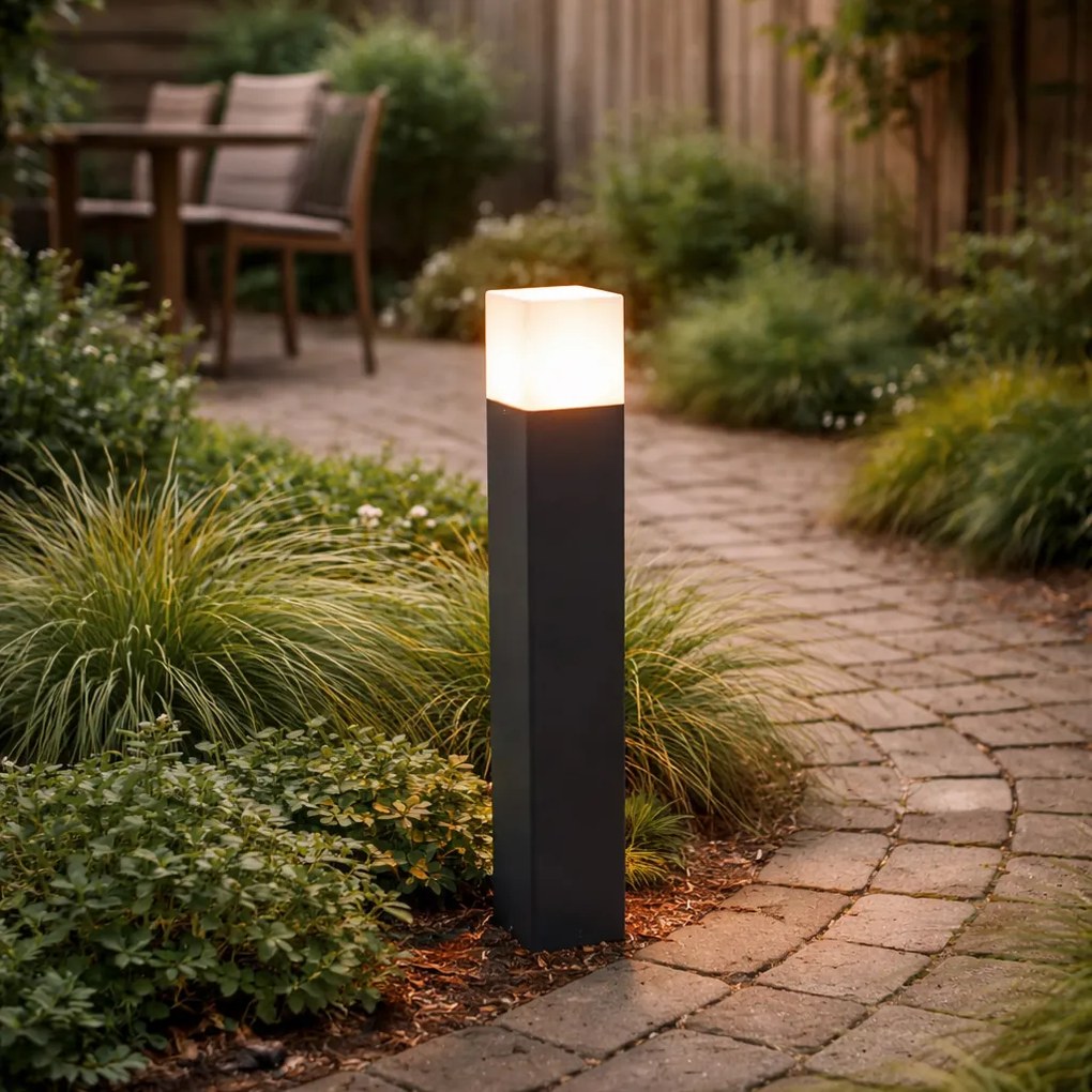 Lampă de exterior pe picior neagră cu abajur opal alb 50 cm - Denmark