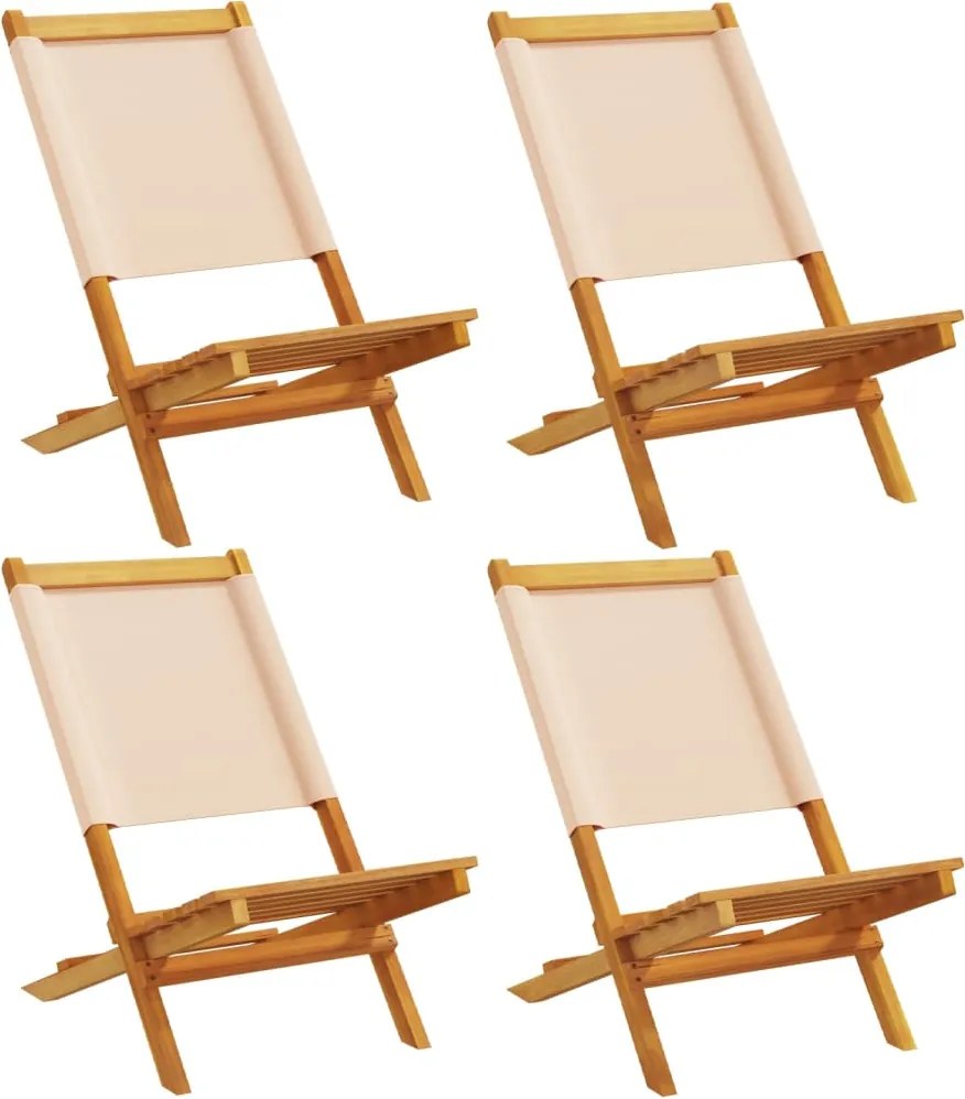 vidaXL Scaune de grădină pliabile, 4 buc., textil bej și lemn masiv