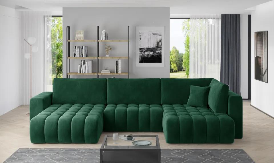 Canapea modulara tapitata, extensibila, cu spatiu pentru depozitare, 340x170x92 cm, Bonito L2, Eltap (Culoare: Verde - Lukso 35)