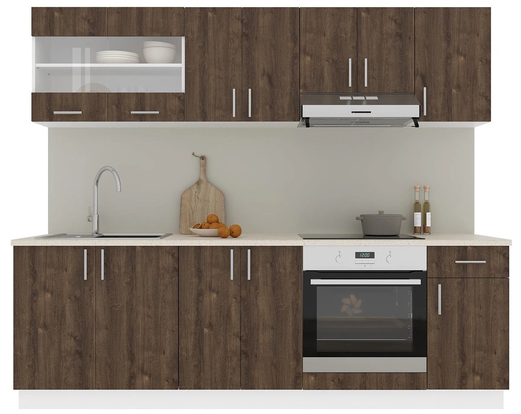 Set Bucatarie Karo V15, Stejar Bronz/Alb, Blat Thermo 28 mm, L 240 cm