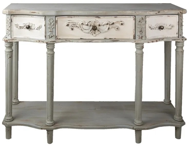 Consola gri, din lemn, 3 sertare, aspect vintage, Lysanne