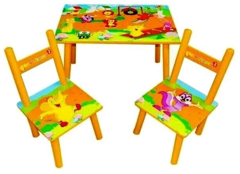 Masuta copii din MDF cu doua scaune Novokids™ My first table, dimensiuni 59X39X40, suprafata lucioasa, Portocaliu