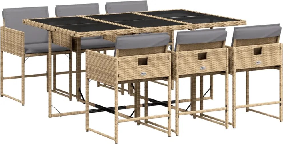 vidaXL Set mobilier pentru grădină, 7 piese, cu perne, bej, poliratan