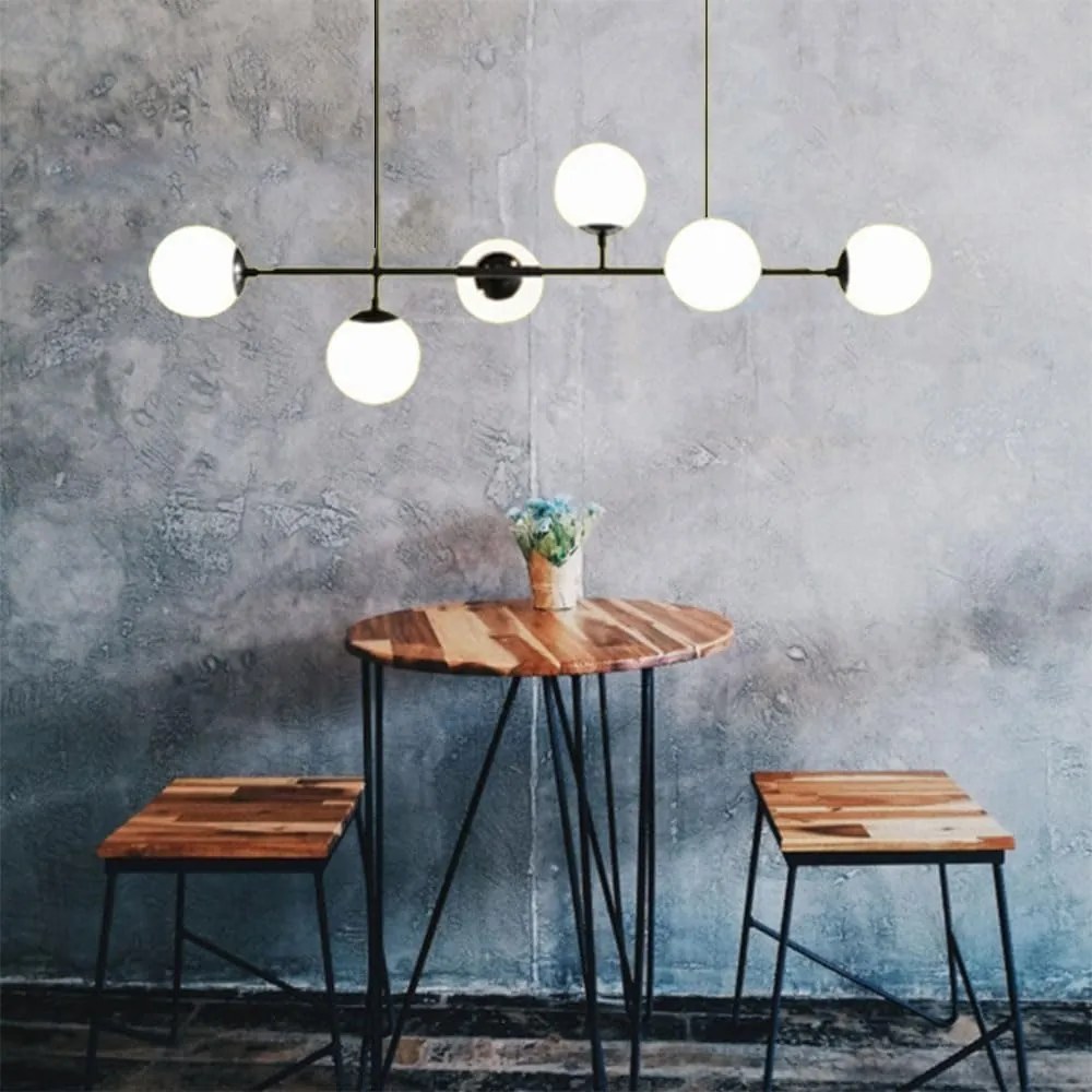 Lustră Pendul Asimetrică cu 6 Globuri și Structură Metalică, DM8323/6, Negru – Ideală pentru Spații Moderne și Birouri Elegante