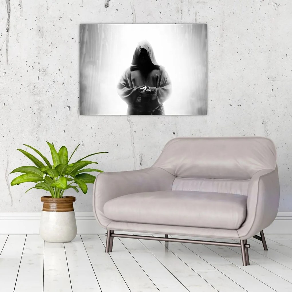 Tablou pe sticlă - Un călugăr într-o mănăstire (70x50 cm)