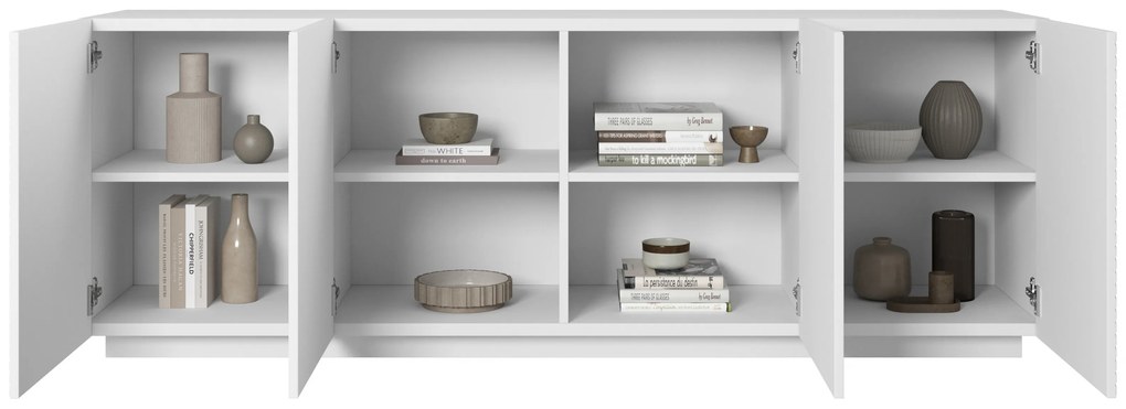 Comodă cu patru uși Asha 200 cm - alb mat