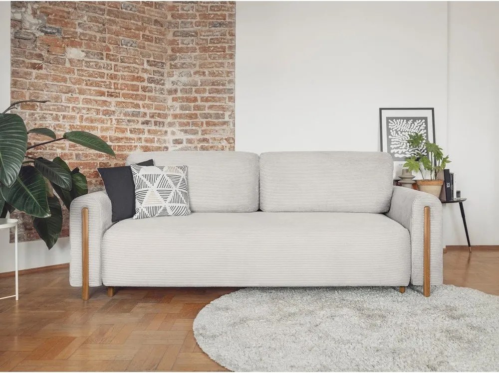 Canapea bej extensibilă/cu spațiu de depozitare cu tapițerie din catifea reiată 244 cm Arcadova – ELTAP