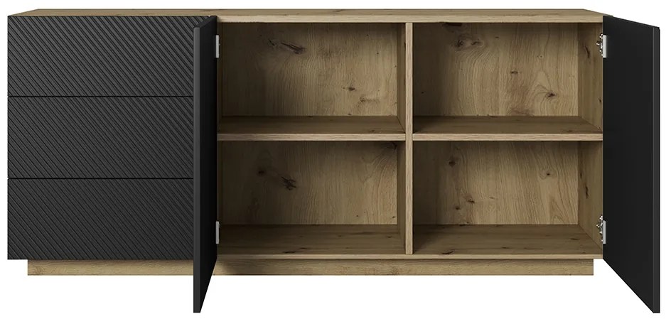 Comodă cu sertare și fațadă canelată Asha 167 cm - artisan / negru mat