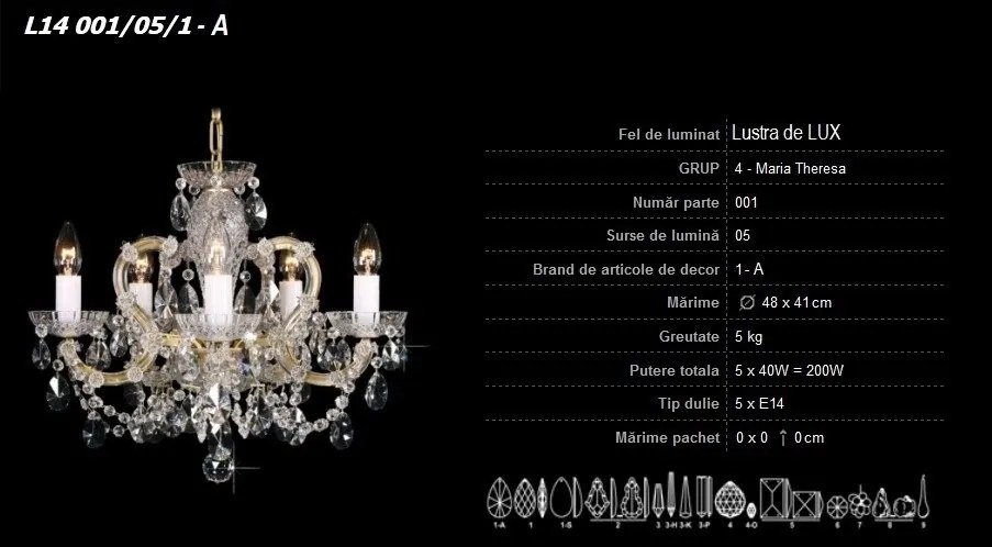 Lustra Maria Theresa cristal Bohemia L14 001/05/1-A