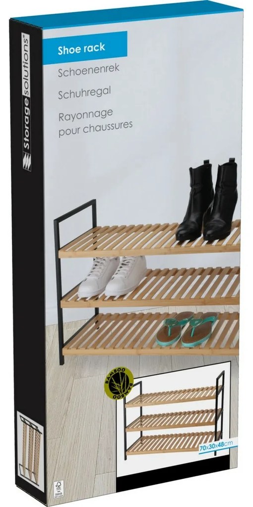 Suport pentru pantofi Bamboo, 3 rafturi, 70 x 48,5 x 30 cm